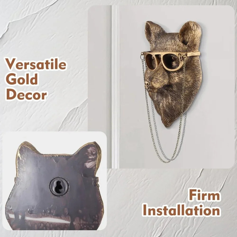 Gold Fox Head with Glasses Wall Décor – Modern Statement Art